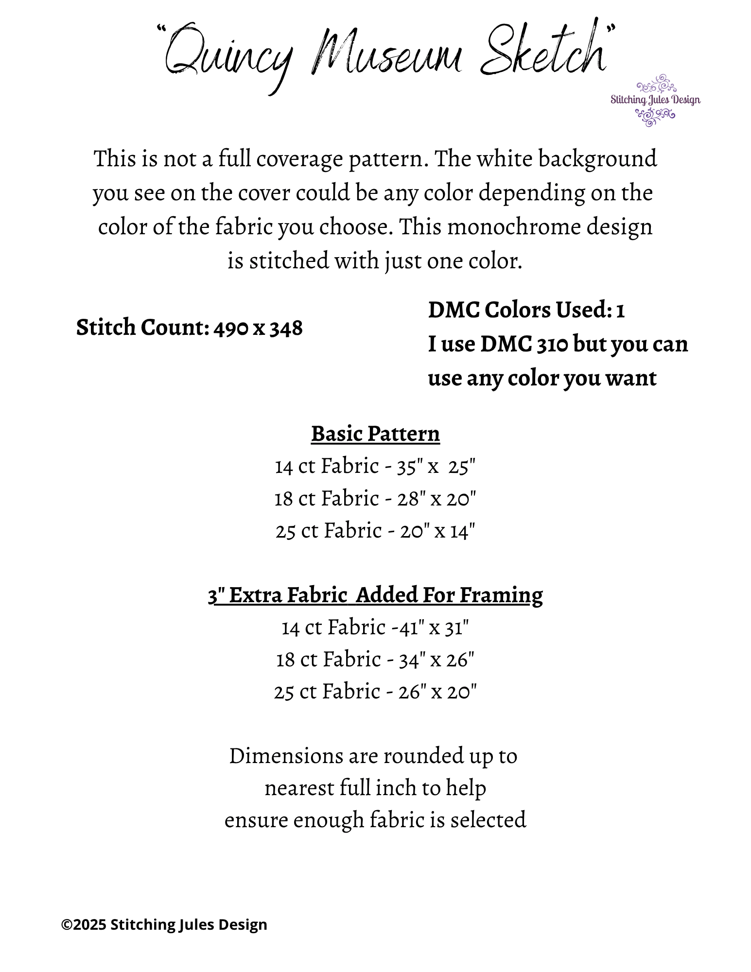 Stitching Jules Design Cross Stitch Pattern Quincy Museum House Kansas City Monochrome Large Counted Cross-Stitch Pattern (Digital Download)