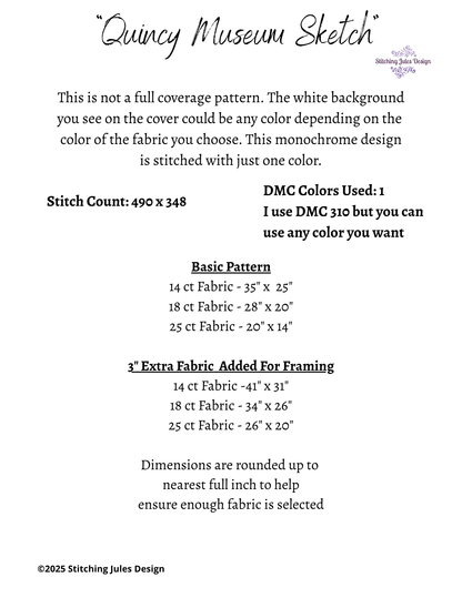 Stitching Jules Design Cross Stitch Pattern Quincy Museum House Kansas City Monochrome Large Counted Cross-Stitch Pattern (Digital Download)