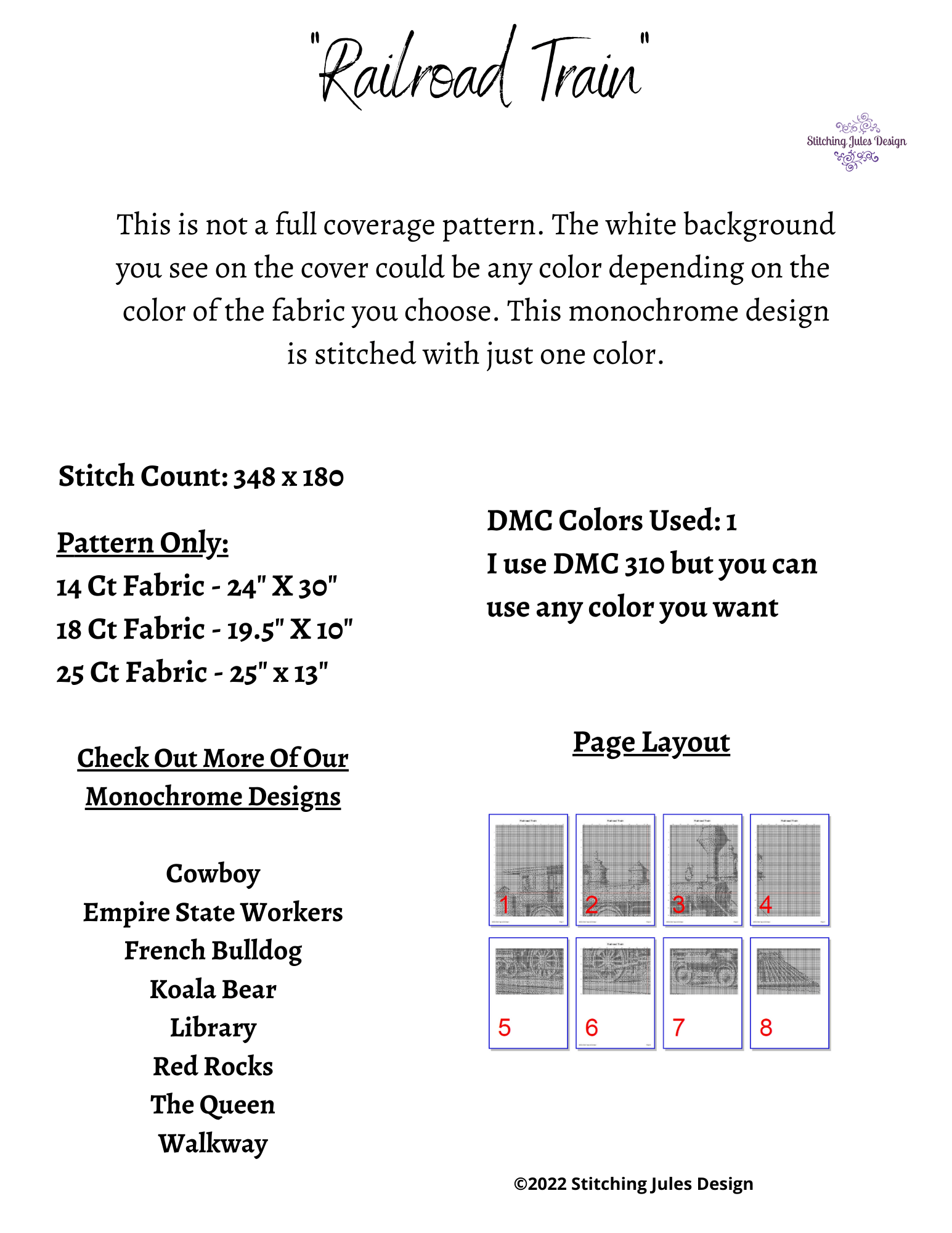 Stitching Jules Design Cross Stitch Pattern Railroad Train Cross Stitch Pattern PDF Digital Download