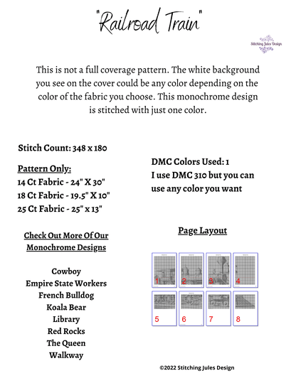 Stitching Jules Design Cross Stitch Pattern Railroad Train Cross Stitch Pattern PDF Digital Download