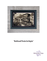 Thumbnail for Stitching Jules Design Cross Stitch Pattern Railroad Train Cross Stitch Pattern | Sepia Cross Stitch Pattern | Digital PDF Download And Physical Pattern Options