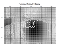 Thumbnail for Stitching Jules Design Cross Stitch Pattern Railroad Train Cross Stitch Pattern | Sepia Cross Stitch Pattern | Digital PDF Download And Physical Pattern Options