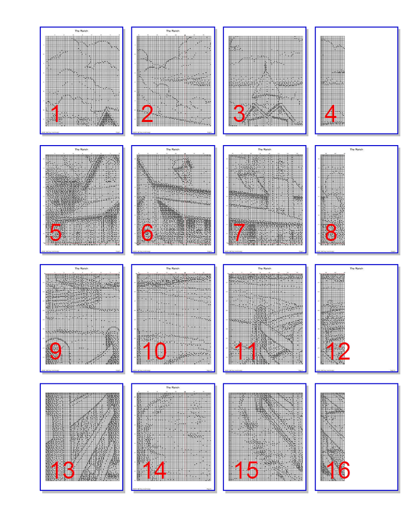 Ranch Farmhouse Counted Cross-Stitch Pattern | Monochrome Blackwork ...