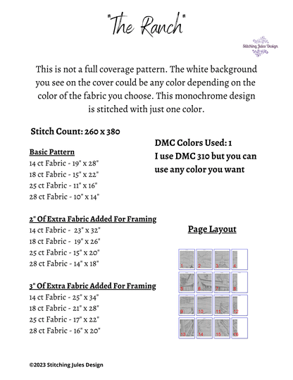 Stitching Jules Design Cross Stitch Pattern Ranch Farmhouse Cross-Stitch Pattern | Monochrome Blackwork | Instant PDF Download