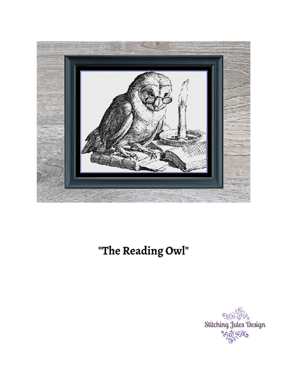 Stitching Jules Design Cross Stitch Pattern Reading Owl Cross Stitch Pattern | Book Cross Stitch Pattern | Blackwork | Instant PDF Download And Physical Pattern Options