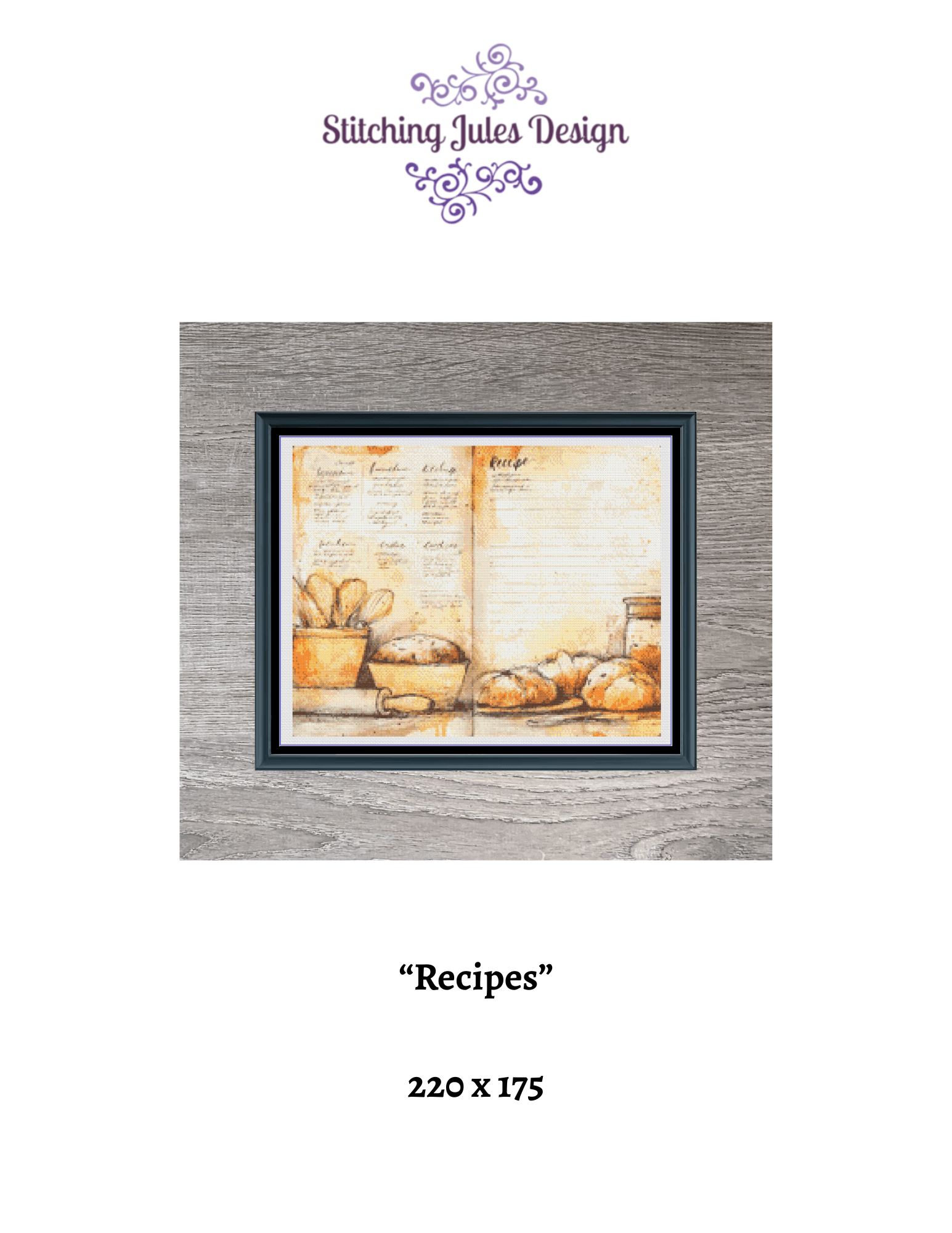 Stitching Jules Design Cross Stitch Pattern Recipes Cooking Kitchen Full Coverage Counted Cross-Stitch Pattern (Digital Download)
