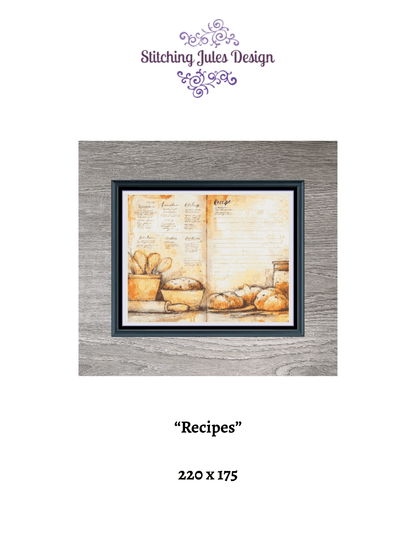 Stitching Jules Design Cross Stitch Pattern Recipes Cooking Kitchen Full Coverage Counted Cross-Stitch Pattern (Digital Download)