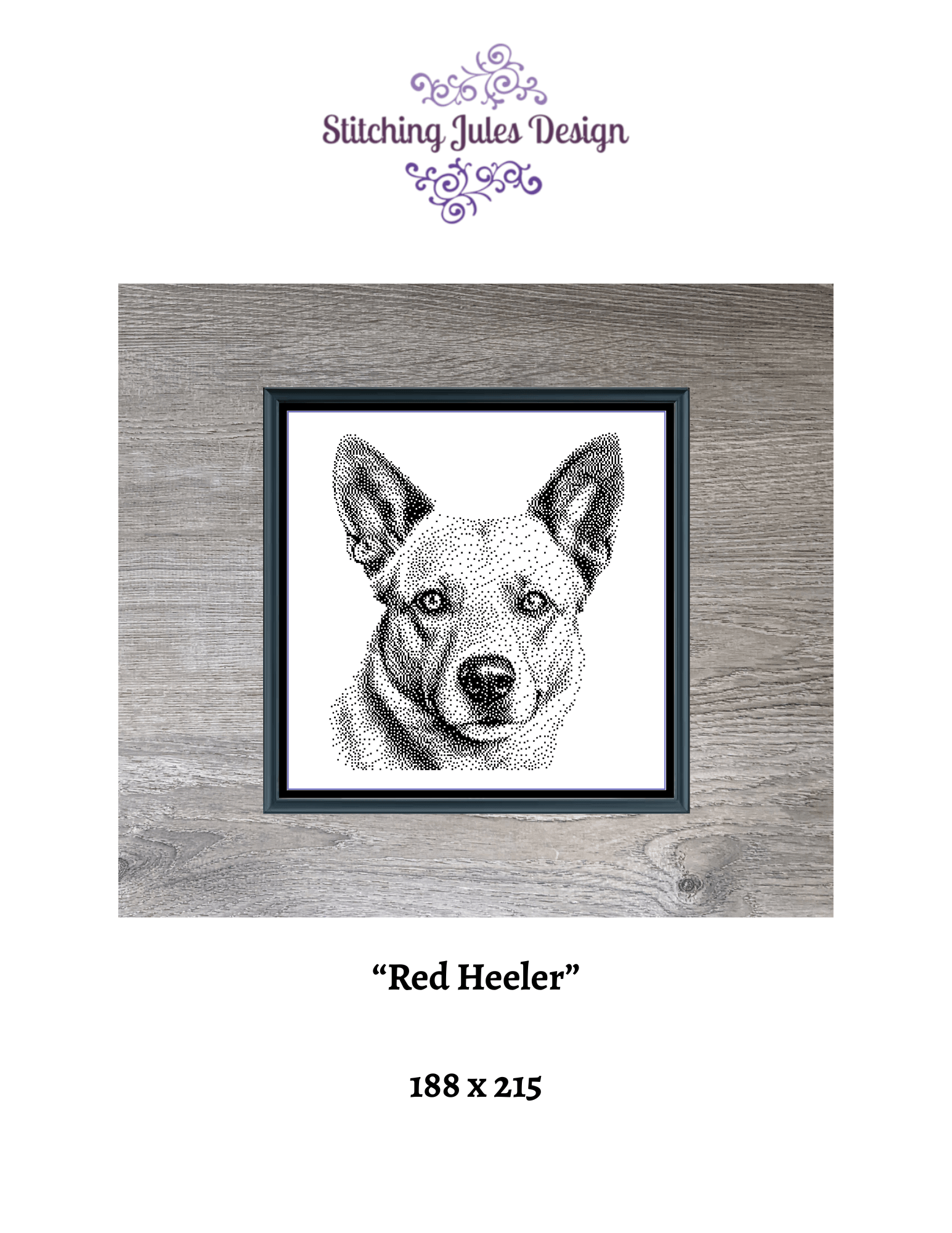 Stitching Jules Design Cross Stitch Pattern Red Heeler Herding Dog Monochrome Counted Cross-Stitch Pattern (Digital Download)