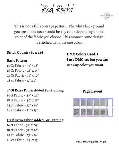 Stitching Jules Design Cross Stitch Pattern Red Rocks Cross Stitch Pattern | Colorado Cross Stitch Pattern | Blackwork | Instant PDF Download And Physical Pattern Options