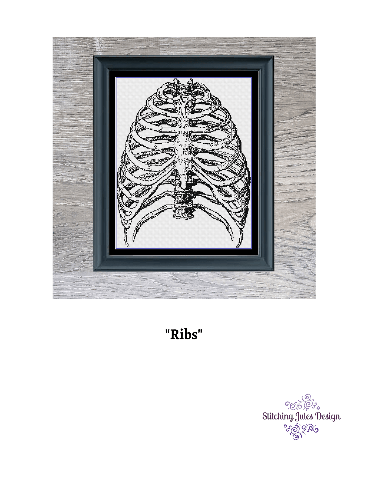 Stitching Jules Design Cross Stitch Pattern Ribs Cross Stitch Pattern | Human Anatomy Cross Stitch Pattern | Monochrome | Instant PDF Download