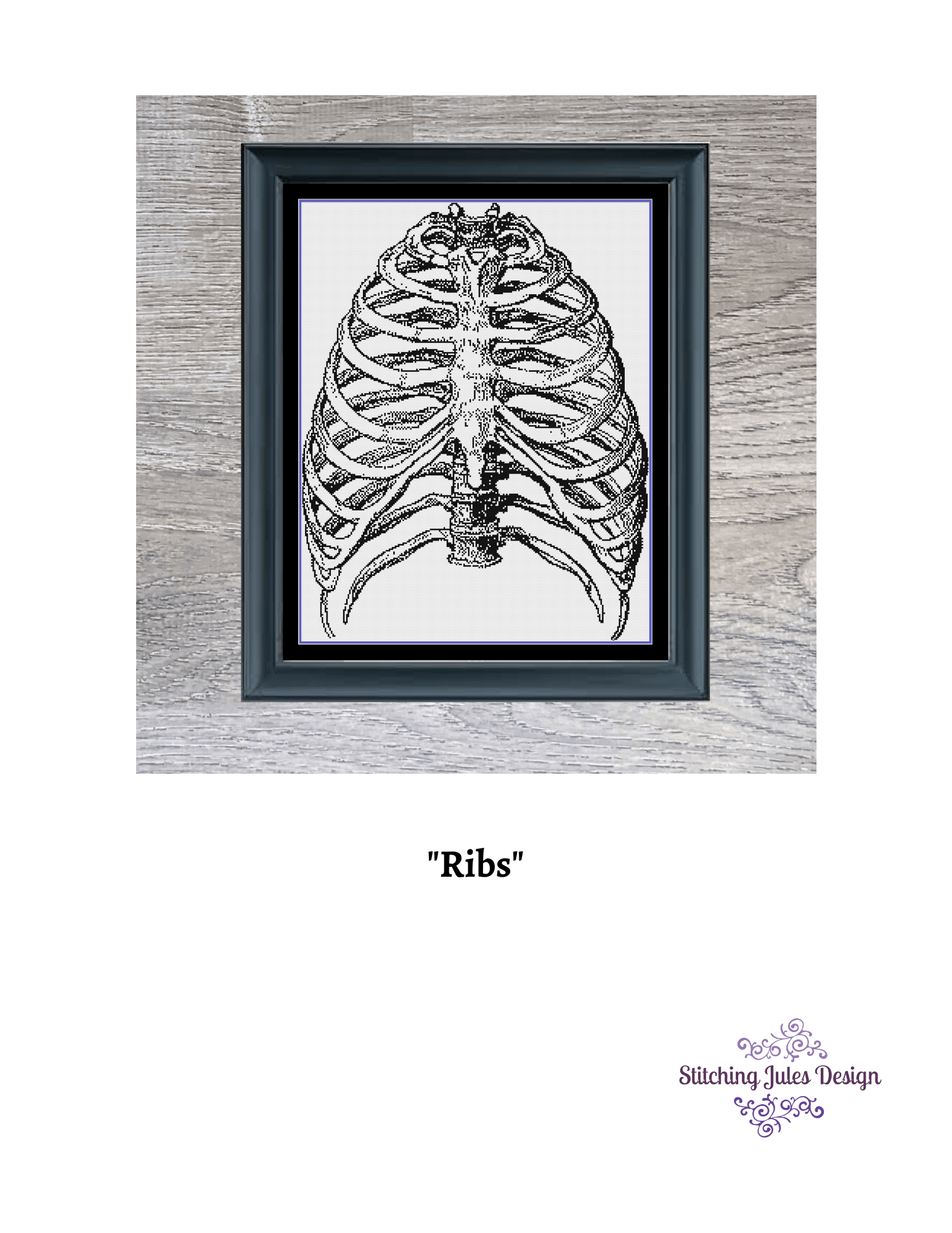 Stitching Jules Design Cross Stitch Pattern Ribs Cross Stitch Pattern | Human Anatomy Cross Stitch Pattern | Monochrome | Instant PDF Download