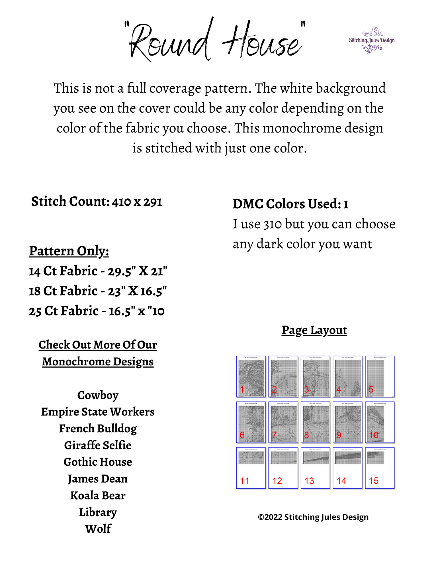Stitching Jules Design Cross Stitch Pattern Round House Monochrome Cross Stitch Pattern