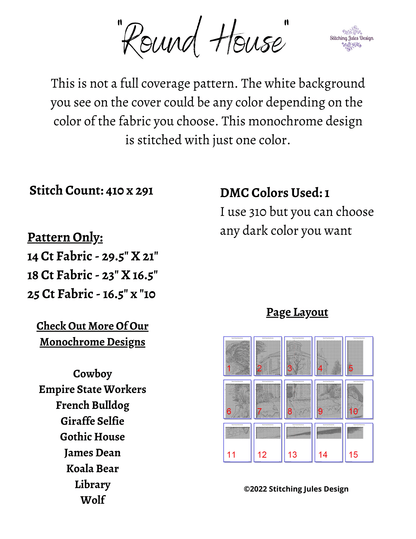 Stitching Jules Design Cross Stitch Pattern Round House Monochrome Cross Stitch Pattern
