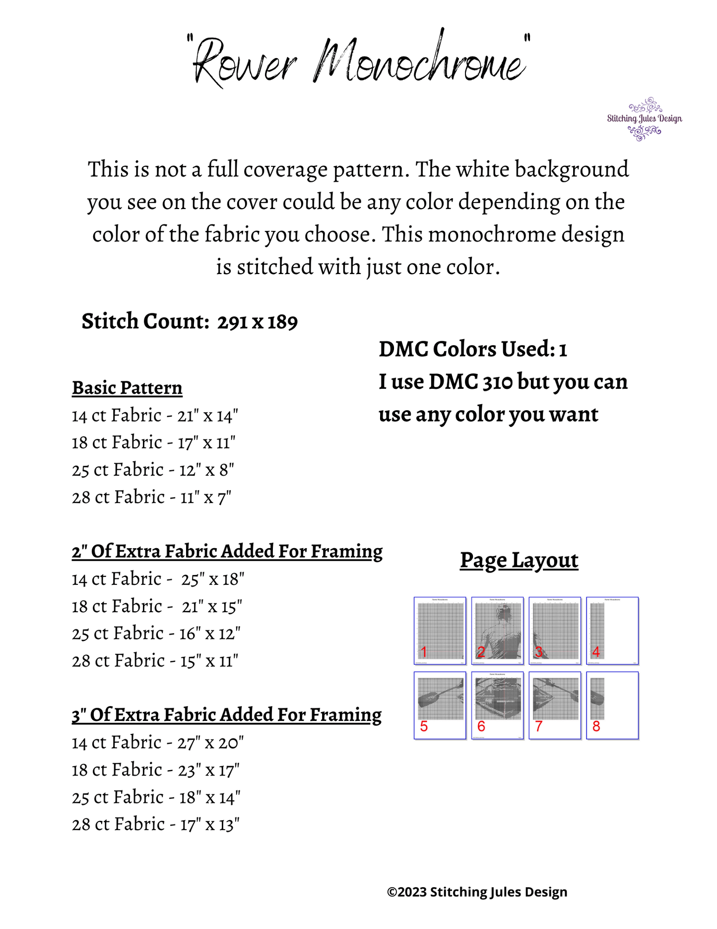 Stitching Jules Design Cross Stitch Pattern Rowing Sport Monochrome Cross Stitch Pattern Instant PDF Download