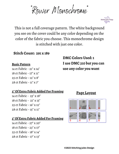 Stitching Jules Design Cross Stitch Pattern Rowing Sport Monochrome Cross Stitch Pattern Instant PDF Download