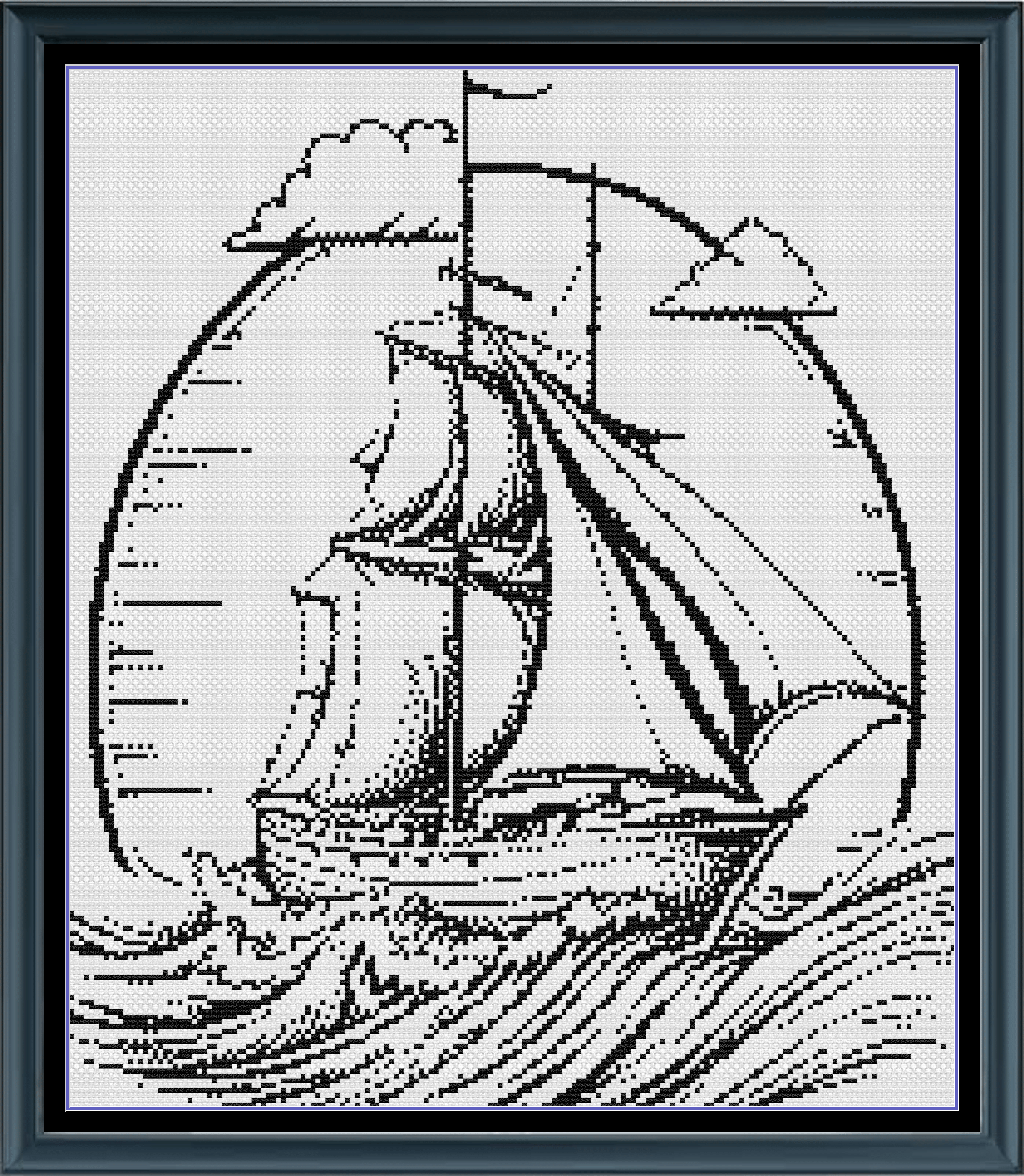 Stitching Jules Design Cross Stitch Pattern Sailboat Medium Monochrome