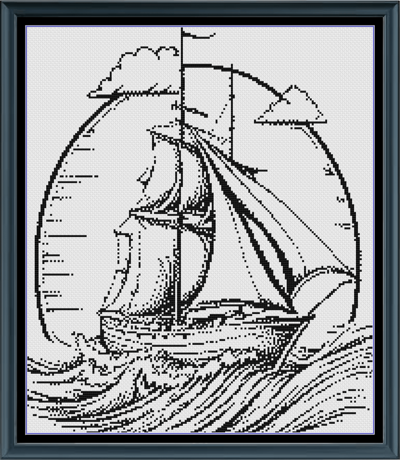 Stitching Jules Design Cross Stitch Pattern Sailboat Medium Monochrome