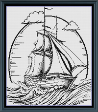 Thumbnail for Stitching Jules Design Cross Stitch Pattern Sailboat Medium Monochrome