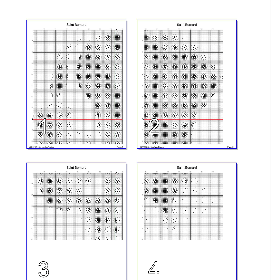 Stitching Jules Design Cross Stitch Pattern Saint Bernard Dog Breed Monochrome Counted Cross-Stitch Pattern (Digital Download)