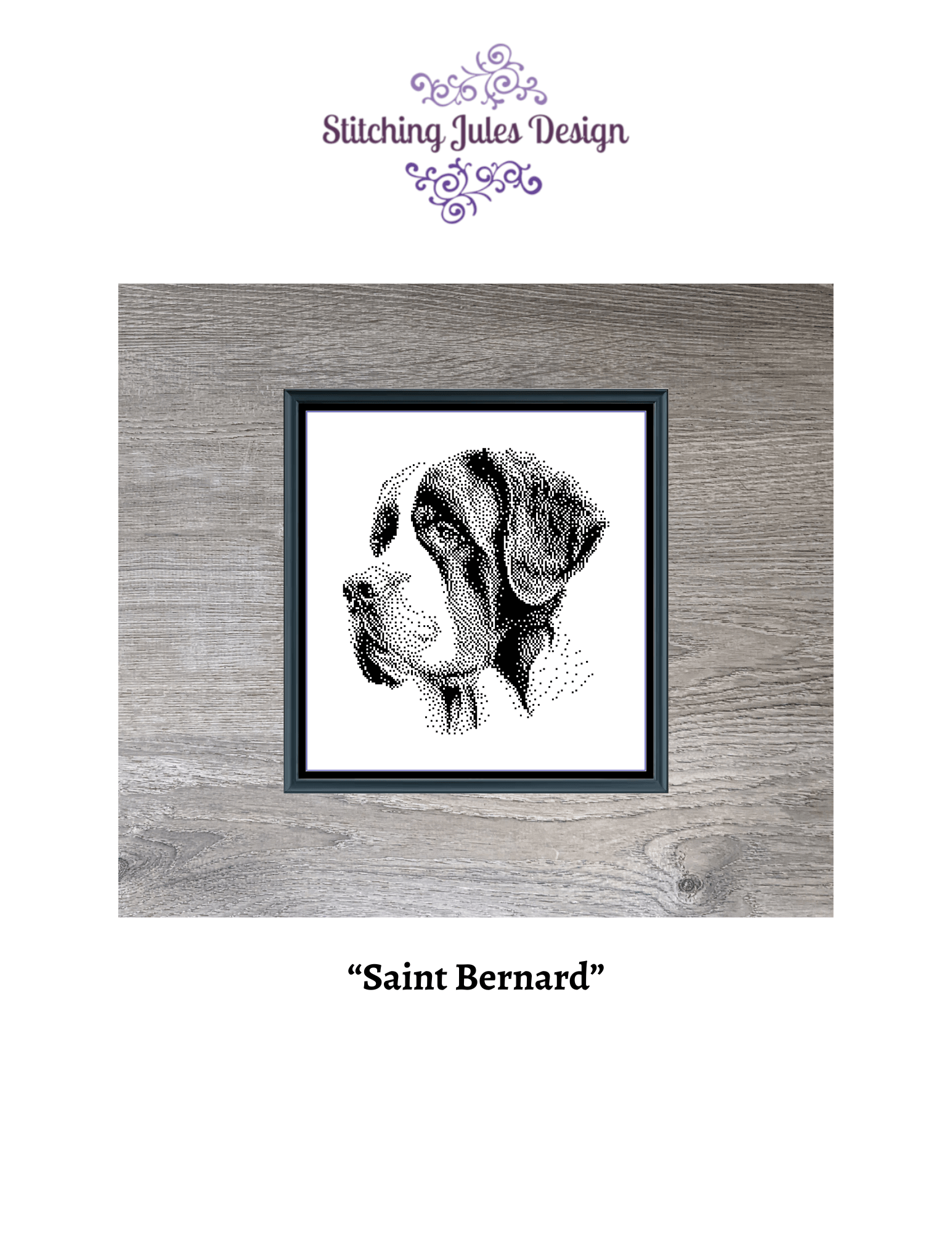 Stitching Jules Design Cross Stitch Pattern Saint Bernard Dog Breed Monochrome Counted Cross-Stitch Pattern (Digital Download)