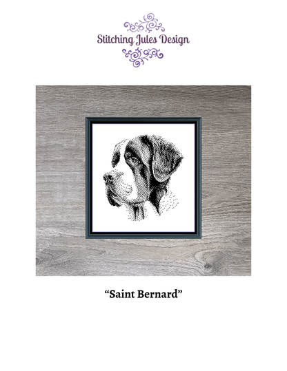 Stitching Jules Design Cross Stitch Pattern Saint Bernard Dog Breed Monochrome Counted Cross-Stitch Pattern (Digital Download)