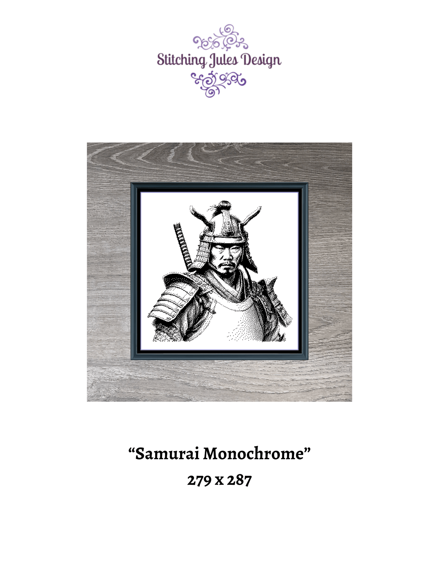 Stitching Jules Design Cross Stitch Pattern Samurai Warrior Japanese Monochrome Counted Cross Stitch Pattern Digital Download