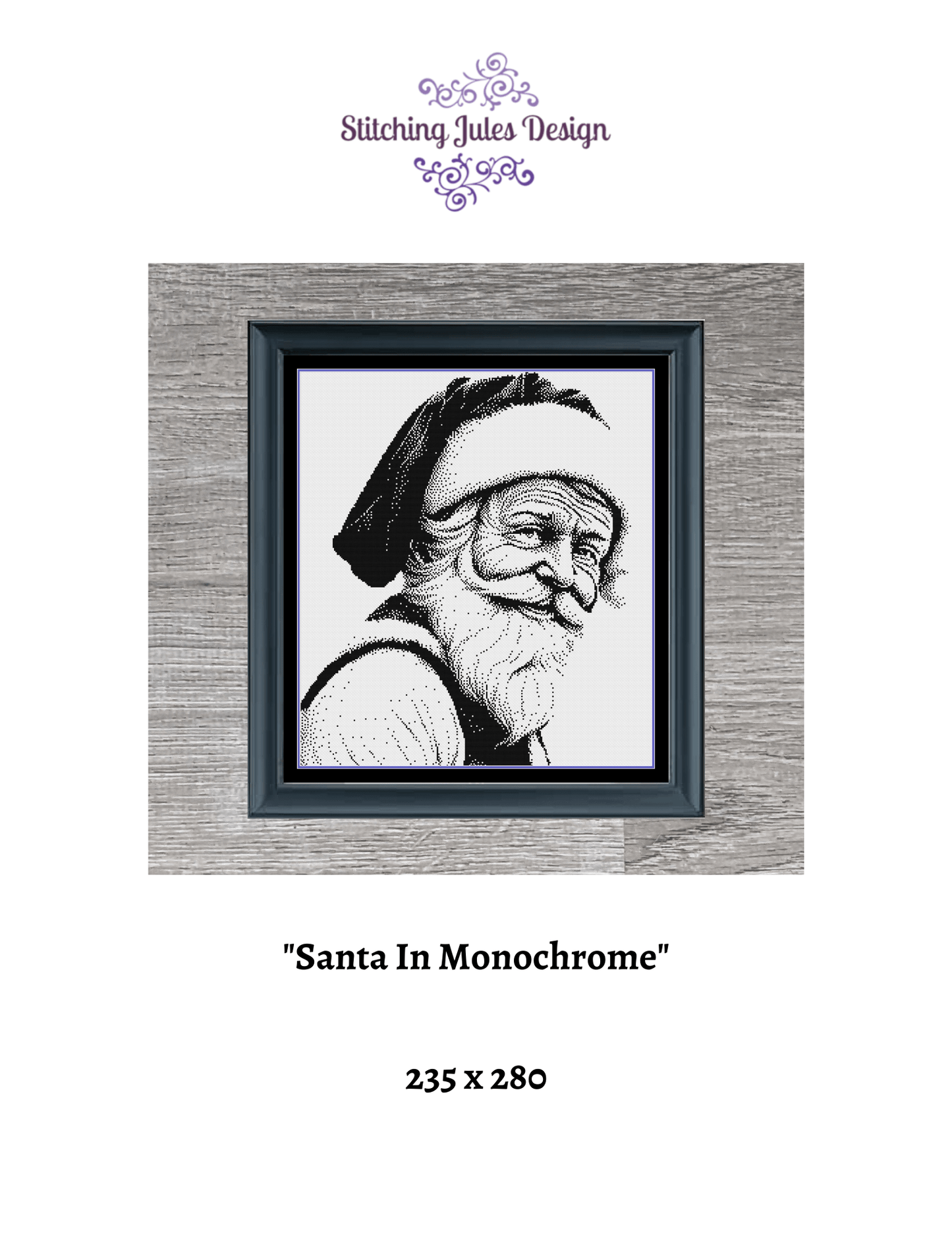Stitching Jules Design Cross Stitch Pattern Santa Claus Monochrome Cross Stitch Pattern | Blackwork | Instant Download PDF