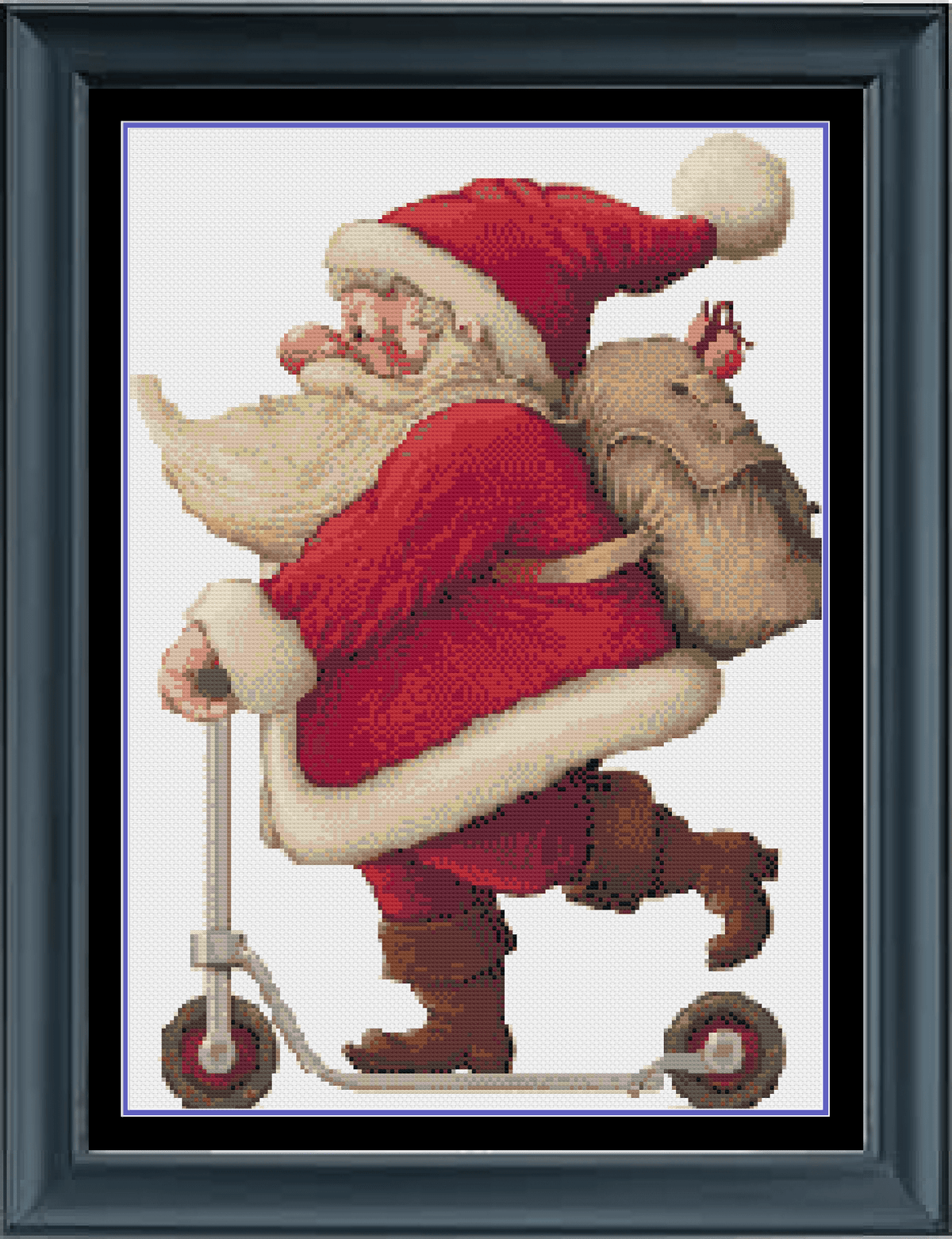 Stitching Jules Design Cross Stitch Pattern Santa Claus On Scooter Christmas Funny Cross Stitch Embroidery Needlepoint Pattern PDF Download - Ready For Pattern Keeper