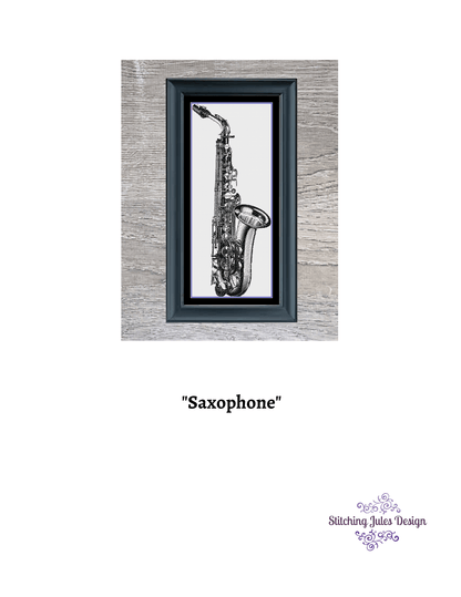 Stitching Jules Design Cross Stitch Pattern Saxophone Cross Stitch Pattern | Musical Instrument Cross Stitch Pattern | Blackwork | Instant PDF Download And Physical Pattern Options