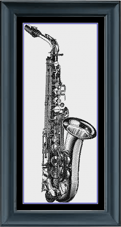 Stitching Jules Design Cross Stitch Pattern Digital PDF Download - $10 Saxophone Cross Stitch Pattern | Musical Instrument Cross Stitch Pattern | Blackwork | Instant PDF Download And Physical Pattern Options
