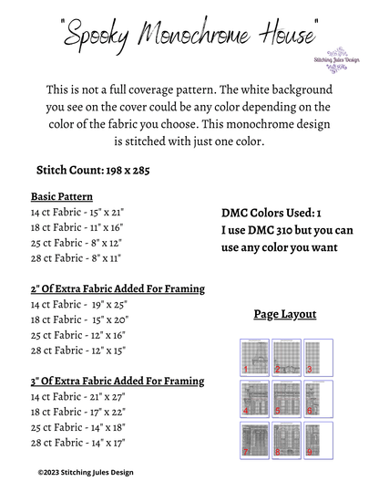 Stitching Jules Design Cross Stitch Pattern Scary Monochrome House Counted Cross Stitch Pattern Instant PDF Download