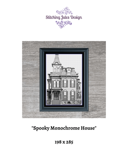 Stitching Jules Design Cross Stitch Pattern Scary Monochrome House Counted Cross Stitch Pattern Instant PDF Download