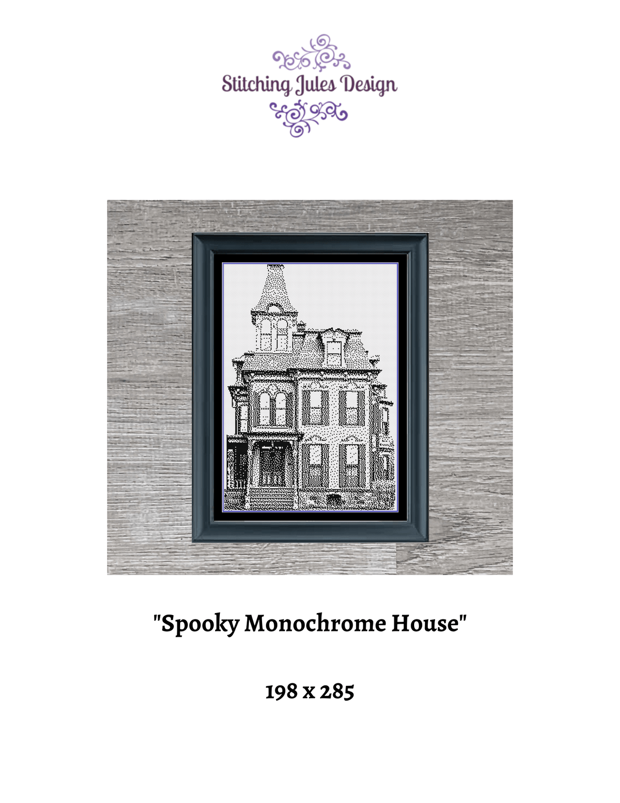 Stitching Jules Design Cross Stitch Pattern Scary Monochrome House Counted Cross Stitch Pattern Instant PDF Download