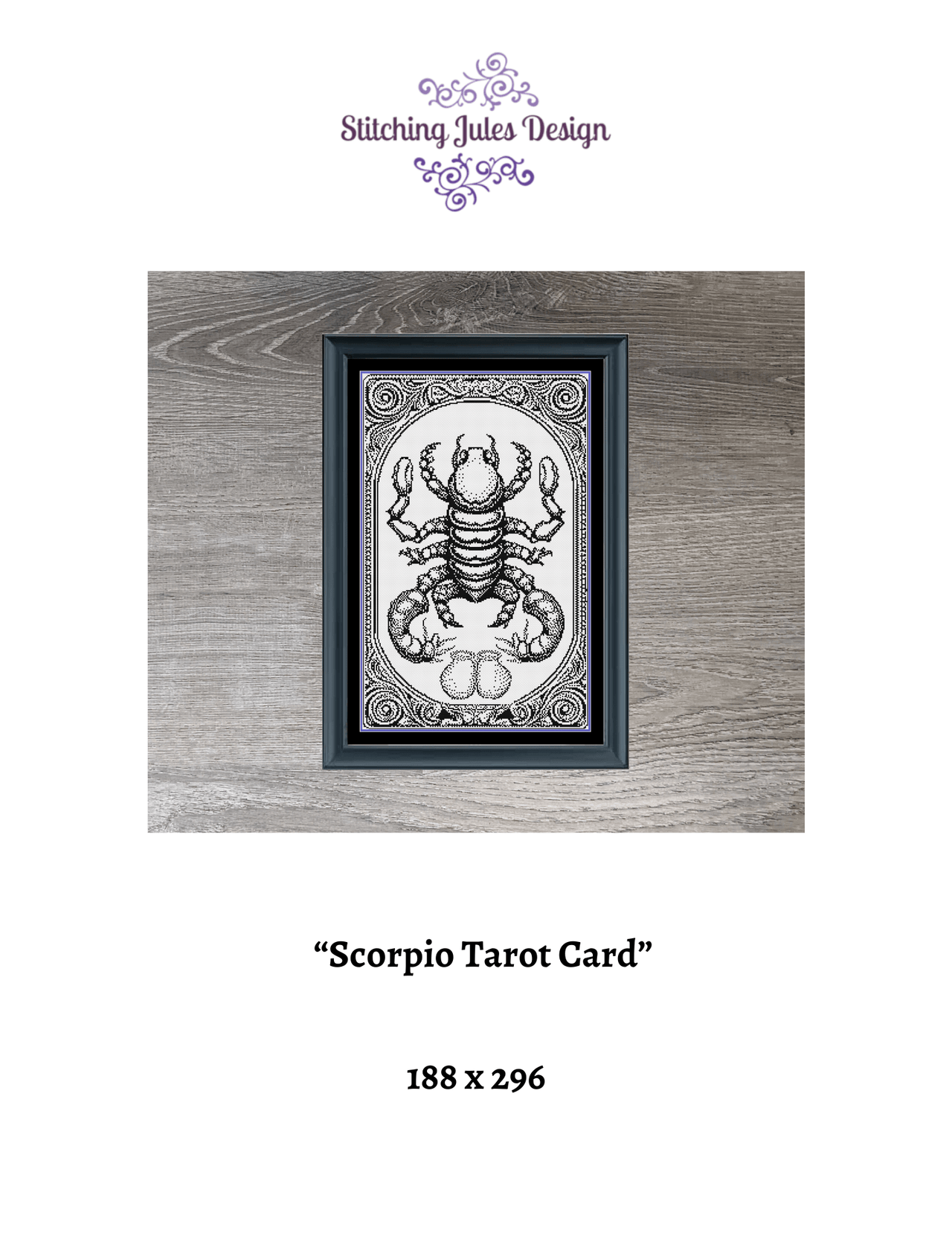 Stitching Jules Design Cross Stitch Pattern Scorpio Tarot Card Monochrome Counted Cross Stitch Pattern | Instant Download PDF