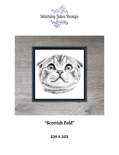 Stitching Jules Design Cross Stitch Pattern Scottish Fold Cat Breed Monochrome Counted Cross-Stitch Pattern (Digital Download)