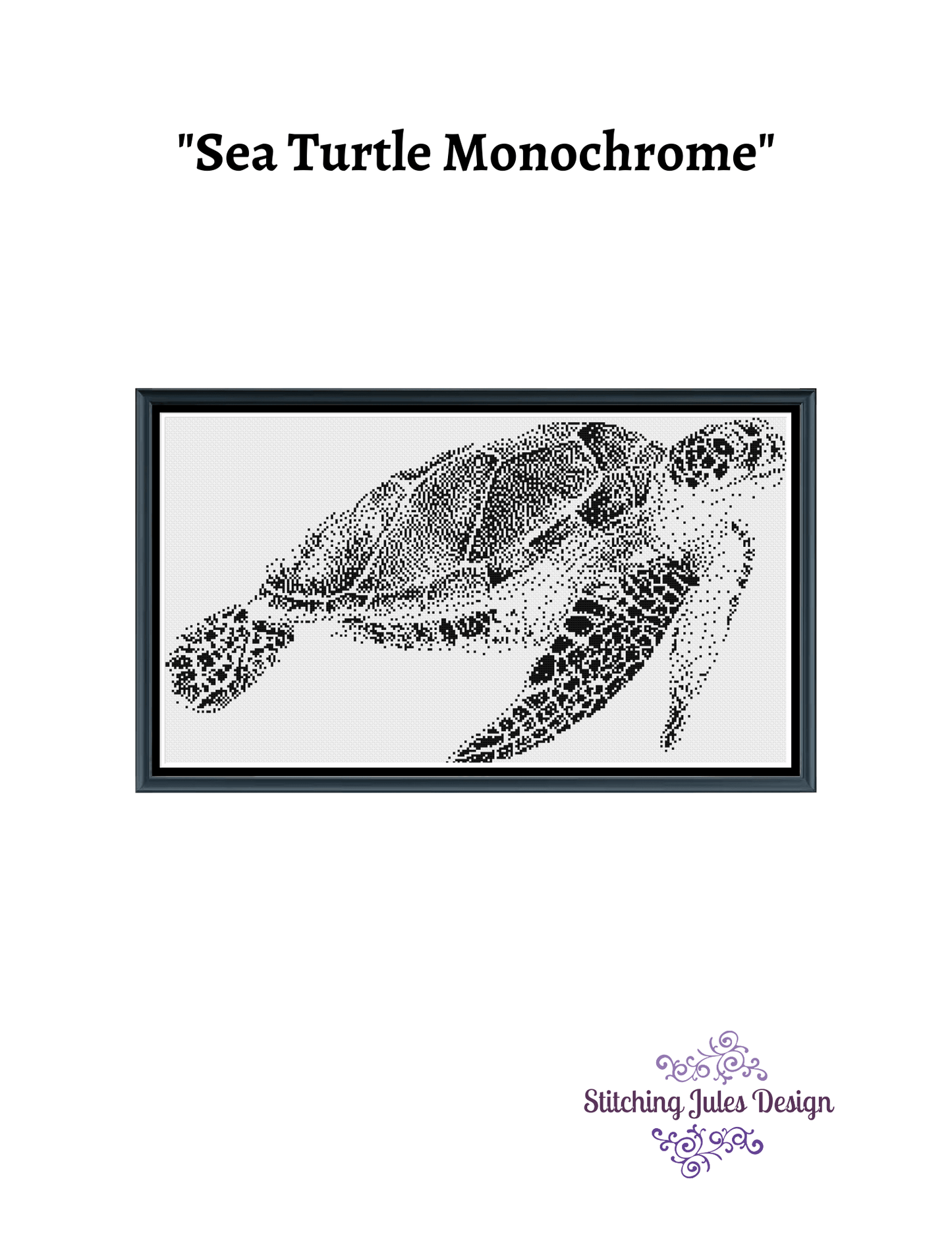 Stitching Jules Design Cross Stitch Pattern Sea Turtle Wildlife Animal Marine Monochrome Cross Stitch Embroidery Needlepoint Pattern PDF Download