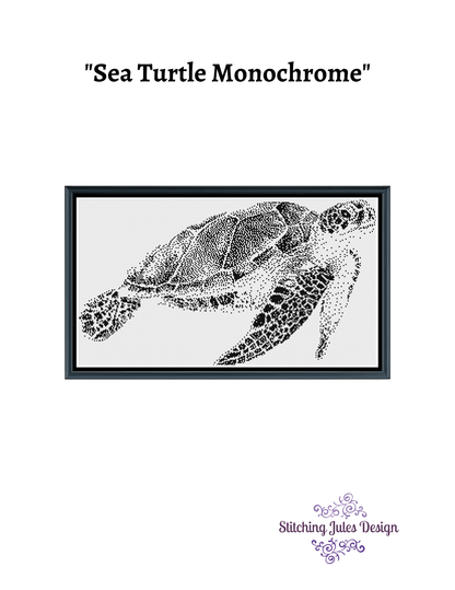 Stitching Jules Design Cross Stitch Pattern Sea Turtle Wildlife Animal Marine Monochrome Cross Stitch Embroidery Needlepoint Pattern PDF Download