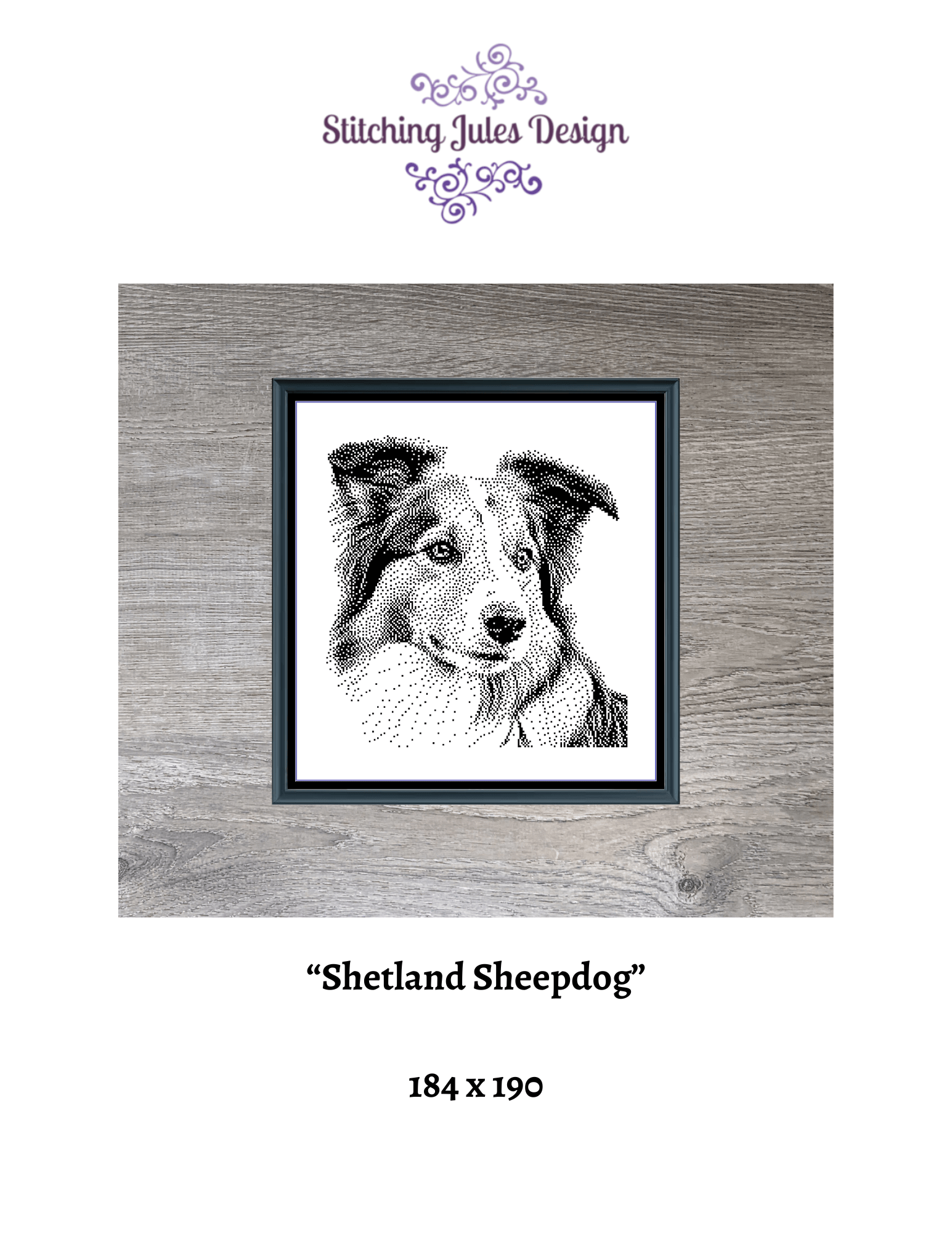 Stitching Jules Design Cross Stitch Pattern Shetland Sheepdog Sheltie Dog Breed Monochrome Counted Cross-Stitch Pattern (Digital Download)