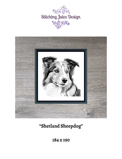 Stitching Jules Design Cross Stitch Pattern Shetland Sheepdog Sheltie Dog Breed Monochrome Counted Cross-Stitch Pattern (Digital Download)