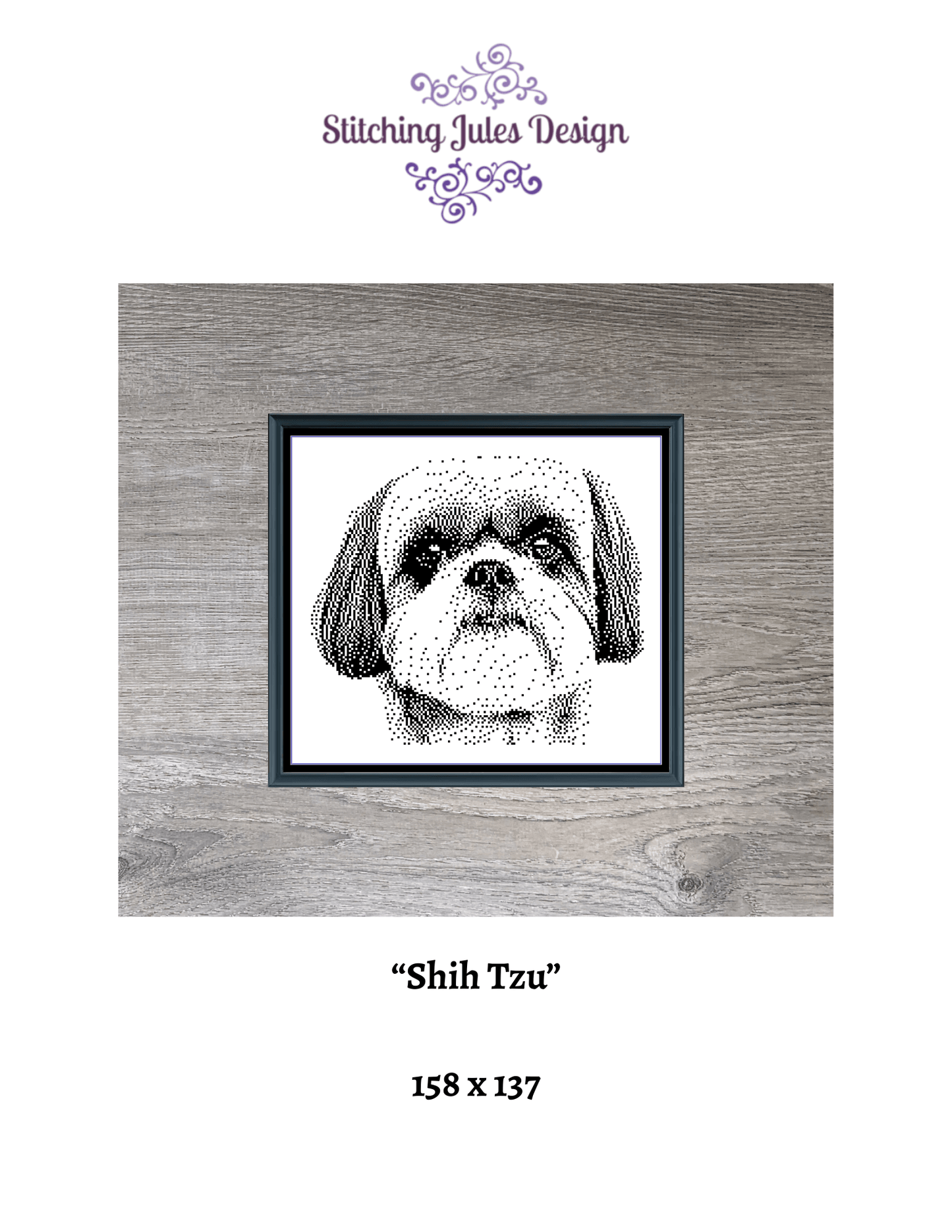 Stitching Jules Design Cross Stitch Pattern Shih Tzu Dog Breed Monochrome Counted Cross-Stitch Pattern (Digital Download)