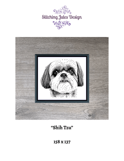 Stitching Jules Design Cross Stitch Pattern Shih Tzu Dog Breed Monochrome Counted Cross-Stitch Pattern (Digital Download)