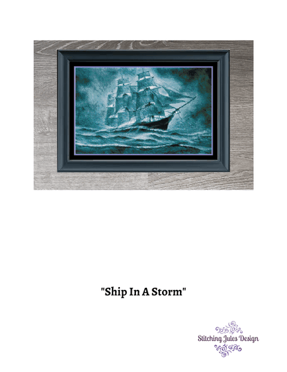 Stitching Jules Design Cross Stitch Pattern Ship Night Storm Seas Ocean Cross Stitch Embroidery Needlepoint Pattern PDF Download - Ready For Pattern Keeper