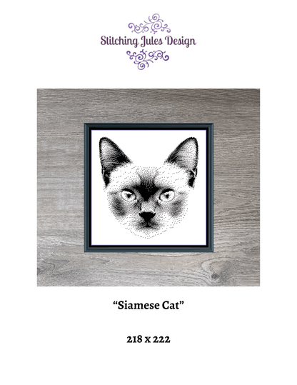 Stitching Jules Design Cross Stitch Pattern Siamese Cat Breed Monochrome Counted Cross-Stitch Pattern (Digital Download)