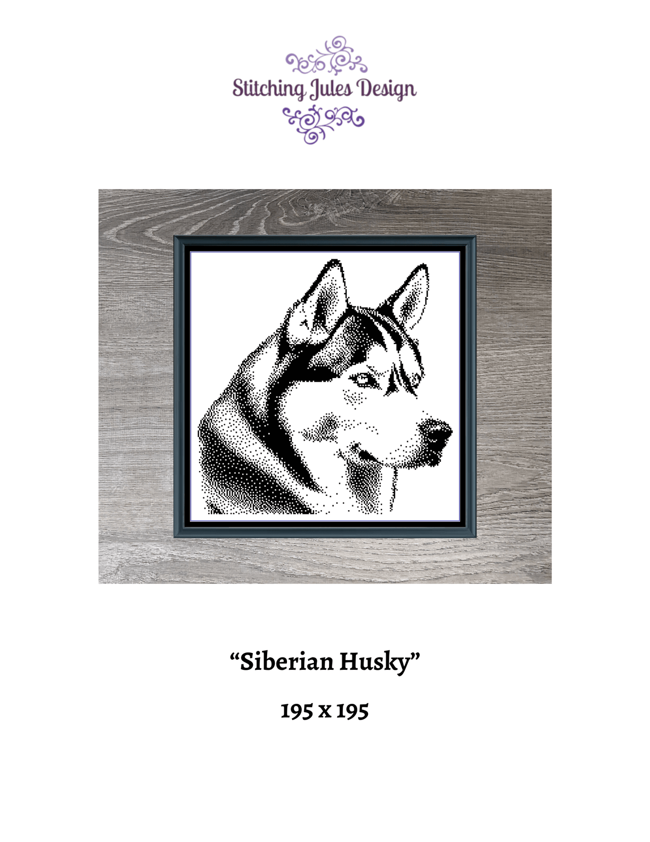 Stitching Jules Design Cross Stitch Pattern Siberian Husky Dog Breed Canine Monochrome Black Counted Cross Stitch Pattern Digital Download