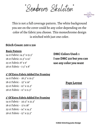 Stitching Jules Design Cross Stitch Pattern Skeleton Cross Stitch Pattern | Day Of The Dead Cross Stitch Pattern | Physical And Instand PDF Download Pattern Options