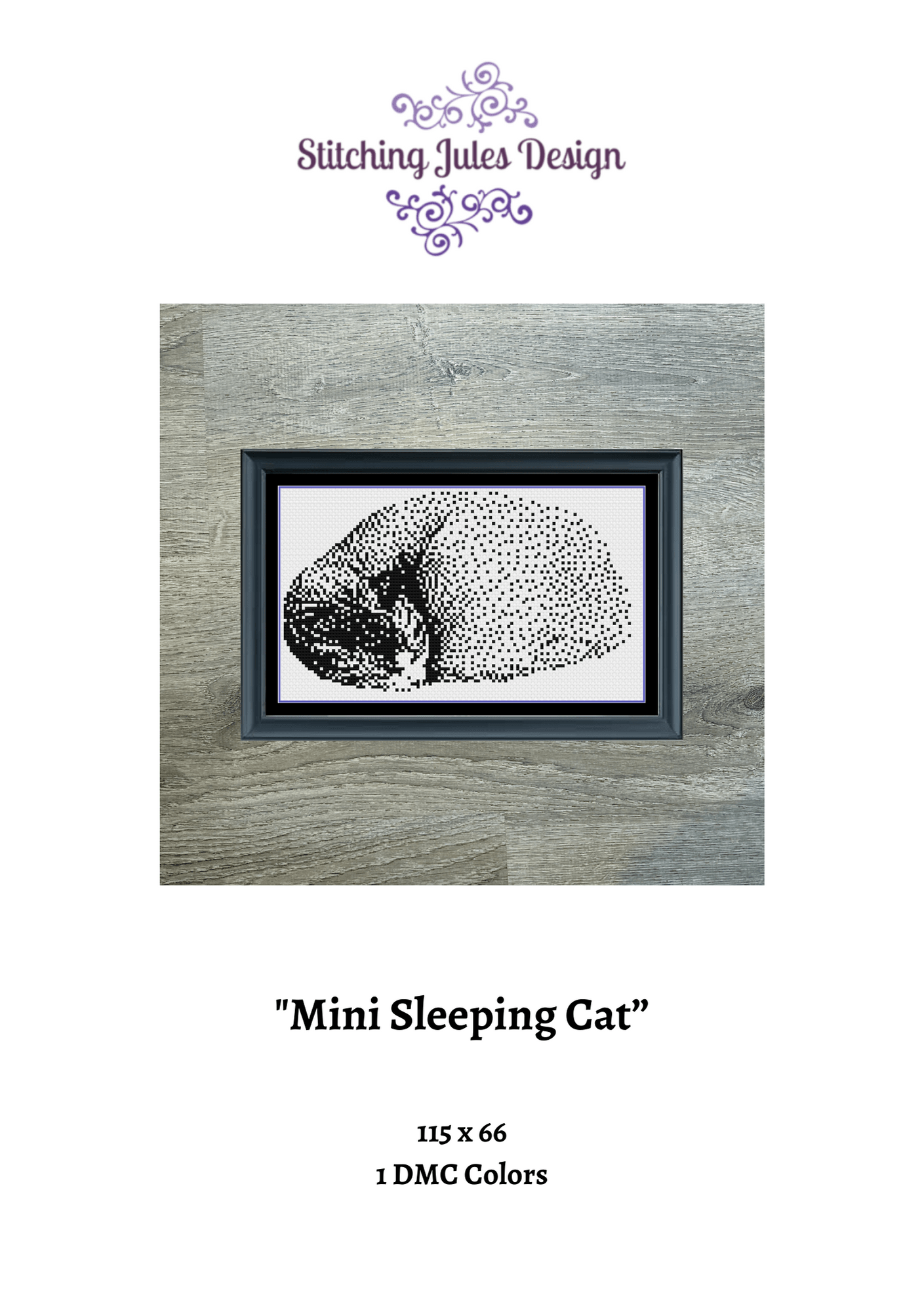Stitching Jules Design Cross Stitch Pattern Sleeping Cat Mini Monochrome Counted Cross-Stitch Pattern | Instant Download PDF