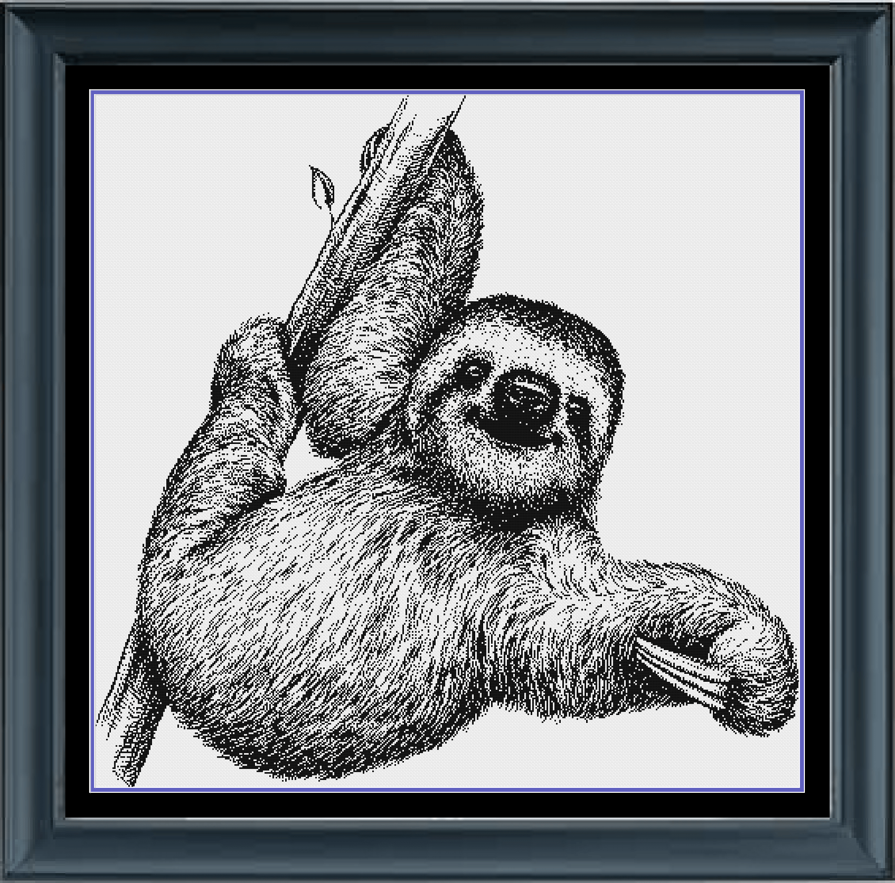 Stitching Jules Design Cross Stitch Pattern Digital PDF Download - $10 Sloth Animal Wildlife Monochrome Cross Stitch Needlepoint Embroidery Pattern - Instant Download - Pattern Keeper Ready