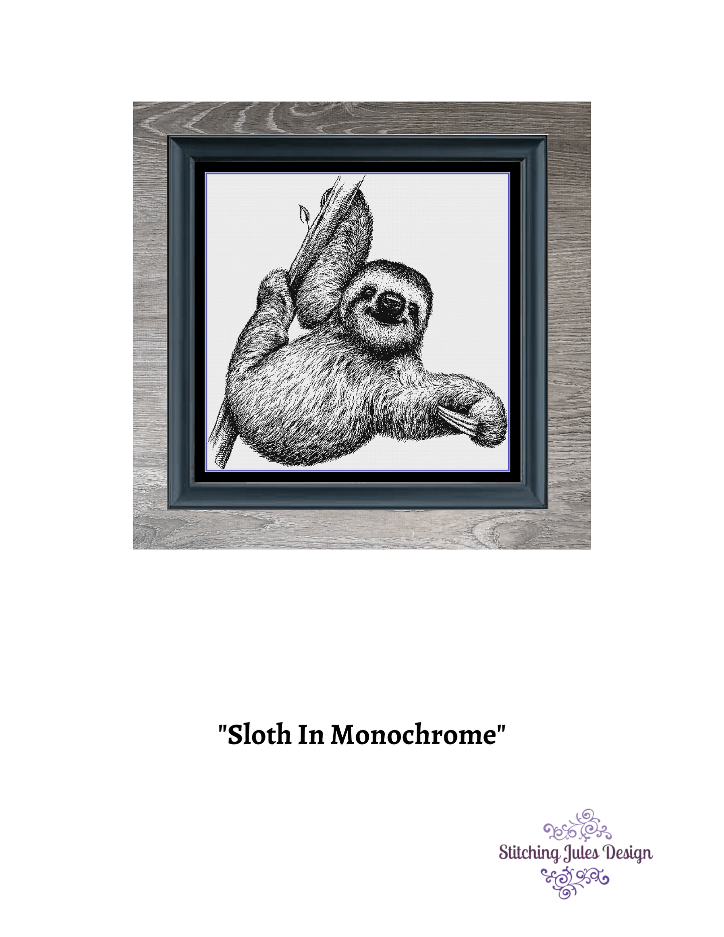 Stitching Jules Design Cross Stitch Pattern Sloth Animal Wildlife Monochrome Cross Stitch Needlepoint Embroidery Pattern - Instant Download - Pattern Keeper Ready