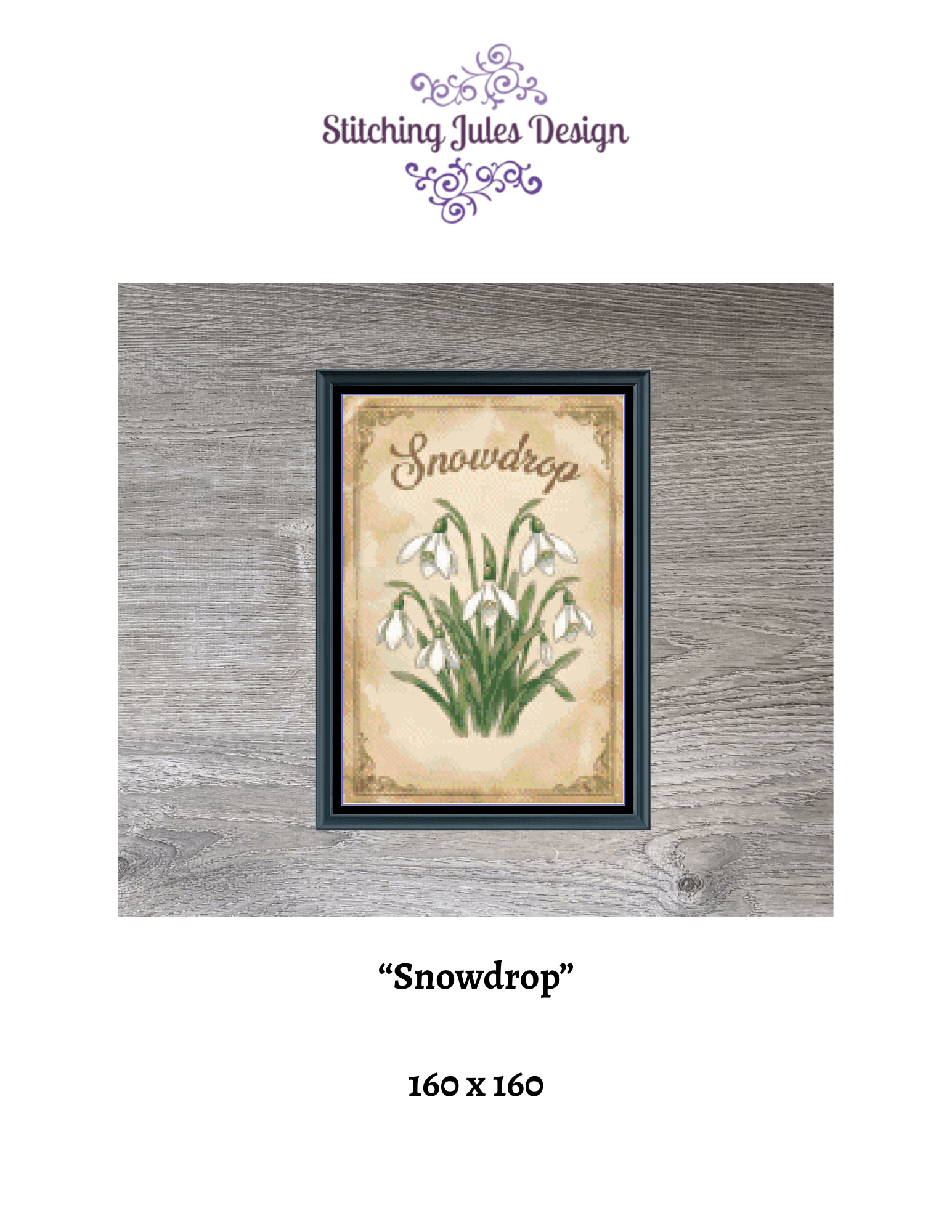 Stitching Jules Design Cross Stitch Pattern Snowdrop Winter Flower Full Coverage Counted Cross-Stitch Pattern (Digital Download)