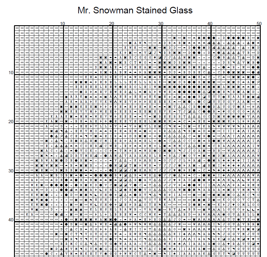 Stitching Jules Design Cross Stitch Pattern Snowman Stained Glass Winter Snow Full Coverage Counted Cross-Stitch Pattern (Digital Download)